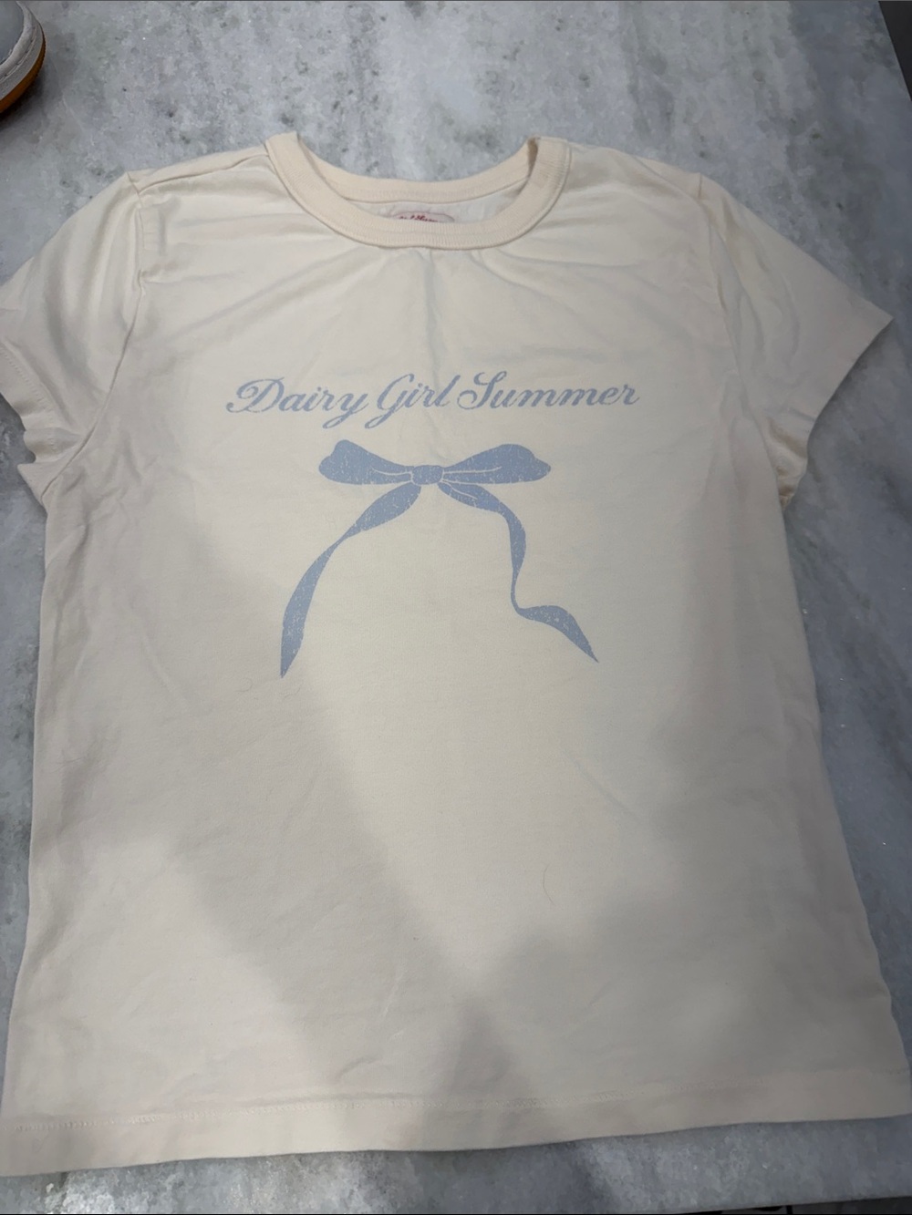 Dairy Boy Cream Short Sleeve Tee with Light Blue Bow